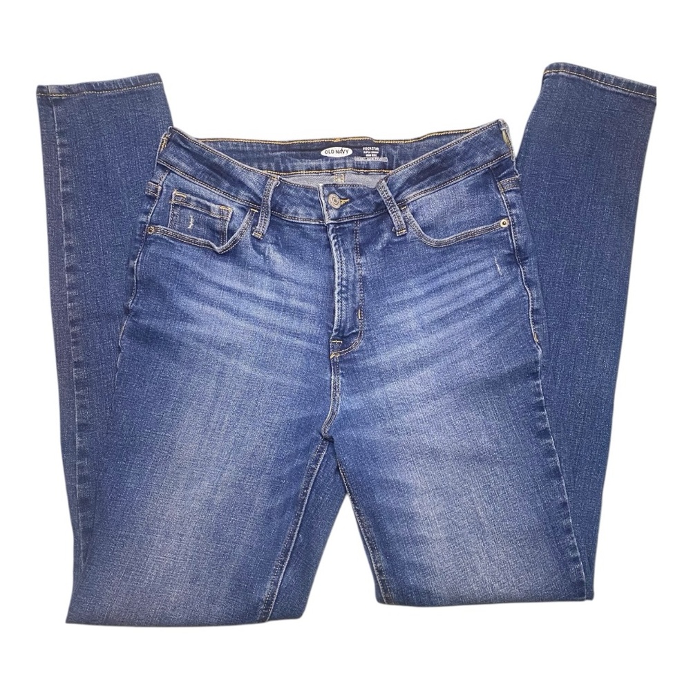 Old Navy Women's Rockstar Super Skinny High Rise Ripped Blue Denim Jeans (8)